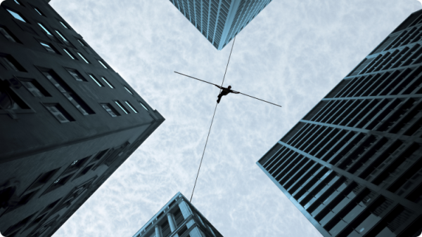 Tightrope walker concept of risk taking and challenge